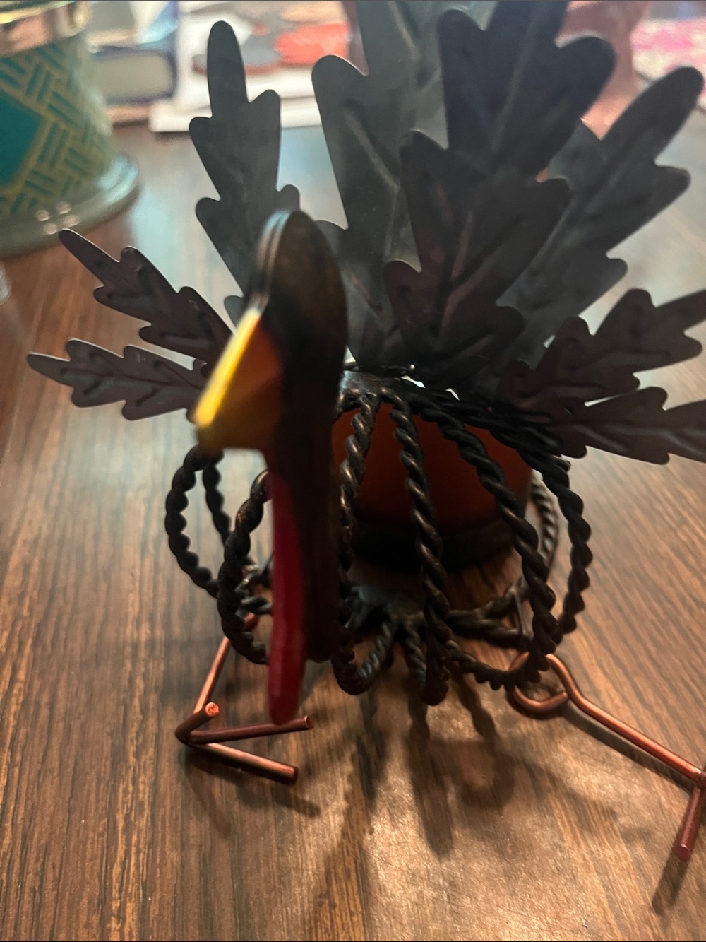 Decorative Metal Turkey Figurine - Black & Copper votive holder looks new